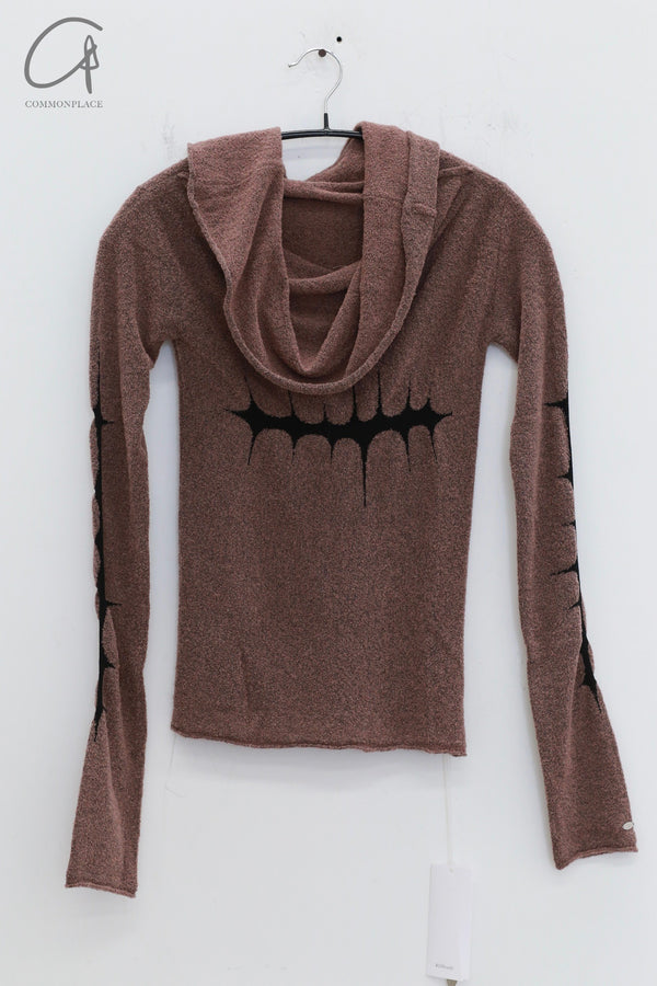 Rui Zhou 24 Autumn and Winter Thorn Intarsia One Shoulder Top RUI-RAW24KN10-CHAFEN TeaRose Tea Powder